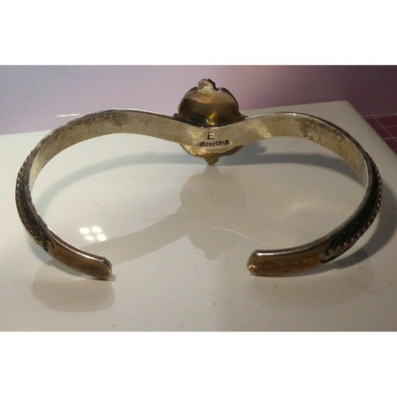 Native American Bracelet Sterling Silver Cuff Turquoise Stone Signed E - Picture 5 of 16